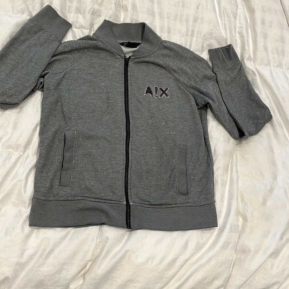 Armani Exchange Tops - Armani Exchange zipper sweatshirt snap close pockets gray and black size M